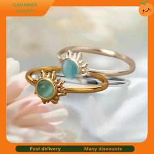 ❣️❣️❣️ Stainless Steel Sun Opal Rings For Women Gold Color Couple Rings Aesthetic Engaement Wedding Ring Jewelry Party Gift Bague Femme