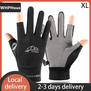 [COD] WHPHous Ship within 24 hours Summer Sunscreen Gloves Women Thin Ice Silk Anti-ultraviolet Dew Finger Touch Screen Driving Riding Non-slip Breathable Gloves