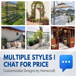 Outdoor Wooden Planter Box with Trellis Metal Multi-tier Flower Stand Garden Arch for Climbing Plants Weatherproof Balcony Gardening Bespoke Landed Patio Decor