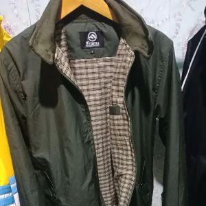 Jaket Pria Harrington Taslan Hijau Army Lapisan Dalam Akrilik
