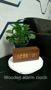 LED Wooden Digital Alarm Clock USB plug-in bedside clock with Time Display Light Settings Sound Control Digital Clock