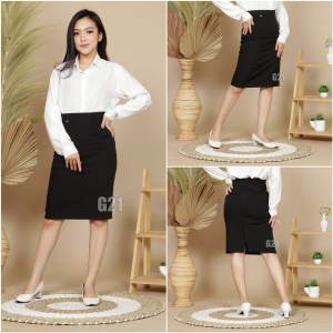Rok Kerja Pendek Hitam Span 3/4 Bahan Formal Kantor Wanita