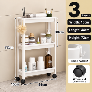 Happihaus 3/4 Layers Bathroom Organizer Rack 15-23CM Width Plastic Kitchen Trolley Cart Slim Storage