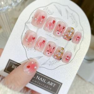[Ready Stock]24pcs Fake Nails Christmas Santa Cute Elk Nail Art With Glue