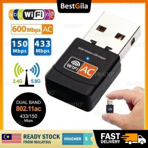 BestGila Malaysia Wireless WiFi USB Adapter Wifi Receiver for Desktop PC Laptop Internet Antenna Ethernet Network Dual Band 2.4GHz + 5.8GHz Speed up to 600Mbps