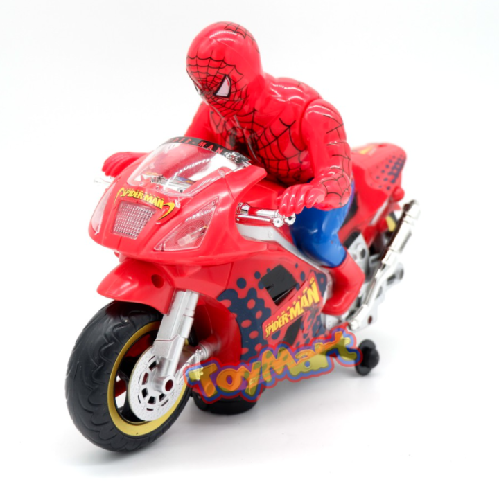 Spider men Motorcycle Auto Rotating Battery Operated Toys Hero