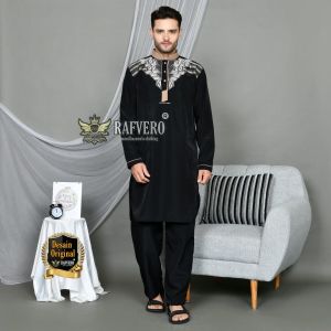 Premium Setelan Muslim Baju Koko Kurta Bordir dan Celana Pakistan Pria Dewasa Bonus peci dan tasbih