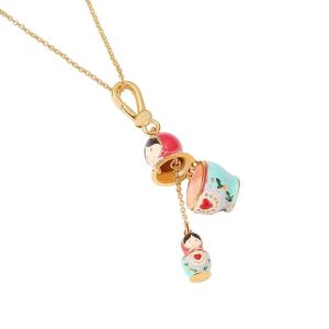 OMQAIO Cổ điển Dây chuyền búp bê Matryoshka Trái tim Crystal Móc khóa có thể mở và đóng được Thời trang Đồ trang sức Xương đòn Quà tặng lễ hội