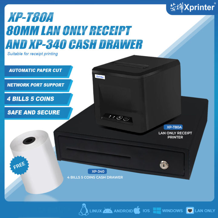 Xprinter Combo Set 80mm Thermal Cash Receipt POS Printer (LAN ONLY) + POS Electronic Cash Drawer