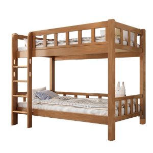 Double Decker Bed Frame Double Bed Loft Bed High Low Solid Wood Bunk Bed Double-Layer Same Width Childrens Bed Bunk Bed Multi-Functional Kids Bed Frame with Storage