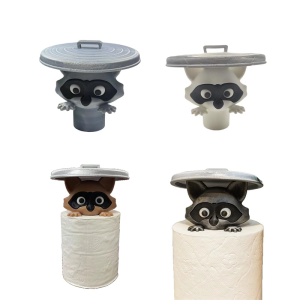 Adorable Raccoons Shape Bathroom Tissue Holder Decorative Storage Shelf Drillless Installation Durable Plastic Materials