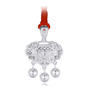 CTS 990 Pure Silver Baby Longevity Lock Pendant Necklace - Chinese Auspicious Blessing Gift for Newborns Infants 1st Birthday & Full Moon Celebration - Safety Good Luck Charm CHOW TAI SENG 周大生 S0BC0025 S0GC0017 S0PC0180（Free Chain Rope）