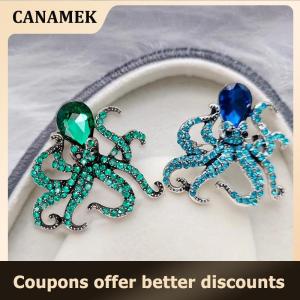 【 CANAMEK 】 Fashion Exquisite Rhinestone Animal Octopus Brooches For Women Clothing Coat Accessries Gift