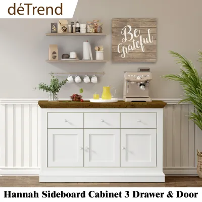 detrend Sideboard Buffet Cabinet 47 Inch Kitchen Storage Cabinet With 3 Drawers 3 Doors Living Room Coffee Bar With Partition-餐边柜Gray/Cream 5339