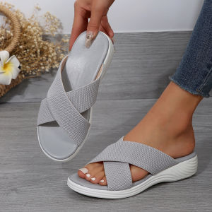 [Free Shipping] New Summer Collection: Plus-Size WomenS Thick-Soled Criss-Cross Sandals With Breathable Elastic Fabric Uppers