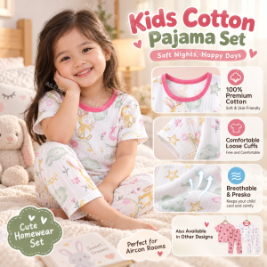 AILEBE Kids Pajamas Terno Sleepwear Pambahay Pantulog 100% Premium Cotton Jersey Knit 4-Way Stretch Cute Cloud Cuff Two-Way Snap Breathable Presko Pang-Aircon Homewear Playtime Post-Bath Photoshoot