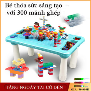 Bàn xếp hình lego 300 chi tiết chao bé- bàn xếp hình kiêm bàn học chất liệu nhựa cao cấp an toàn tiện lợi cho bé yêu