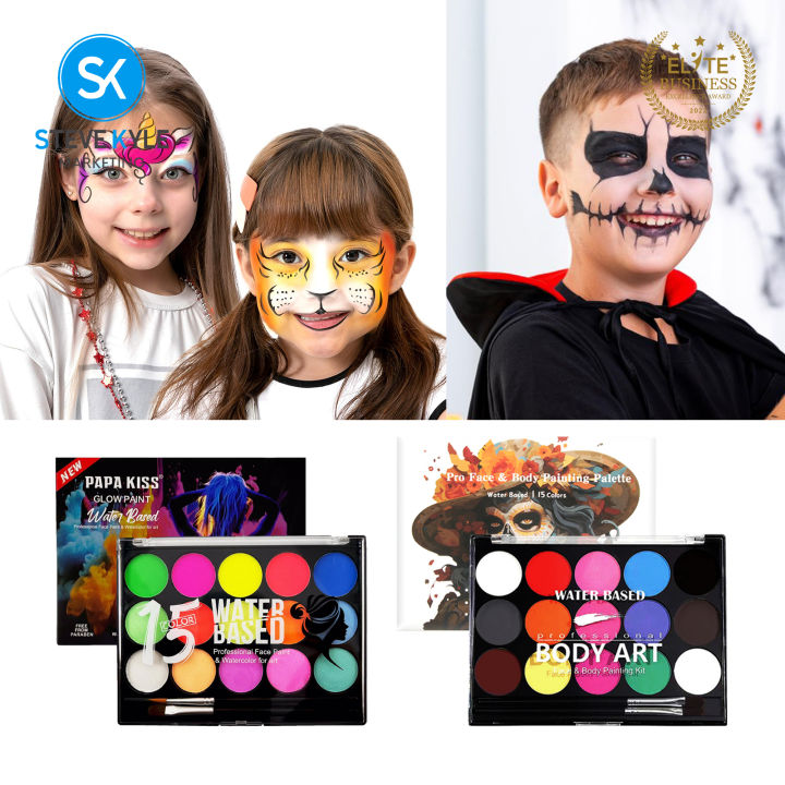 Steve Kyle 15 Colors Face and Body Paint Palette Set With 2 Brushes ...