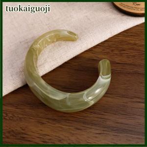 tuokaiguoji Smooth Round Acrylic Cuff Bangles For Women Vintage Exaggerated Jelly Color Smudging Bangle Wide Resin Bracelet Accessories