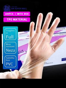 【SM Mall】TPE Disposable Gloves 100pcs Food Grade Thick Transparent High Elastic Waterproof Oil Proof for Kitchen Restaurant Cleaning Cooking Baking Home Use Disposable Hand Gloves Heavy Duty