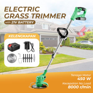 Mesin Pemotong Rumput Taman Grass Cutter with Battery 21V Rechargeable Pemangkas Dahan Rumput Semak Belukar