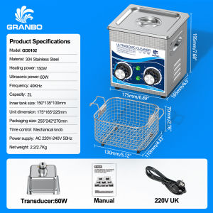 Granbo 1L Ultrasonic Cleaner 120W 60W Dial Timer Heater 40Khz Jewelry Glasses Spark Plug Oil Wax Oxidation Ultrasound Washer