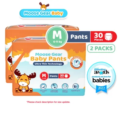 Moose Gear Baby Pants Diaper MEDIUM 60pcs (2PACKS) Hypoallergenic Super Absorbent Double Leak Guard