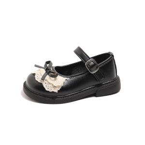 2026 Spring New Girls Princess Lace Flats Shoes Kids Bow Round Toe Leather Retro Toddler Non Slip Dress Shoes for Party