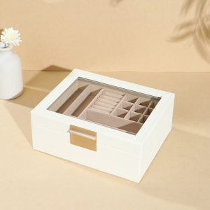 Jewelry Box Organizer with Glass Lid 2-Layer Jewelry StorageRemovable Jewelry Tray Jewelry Storage