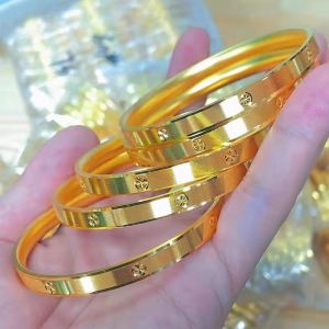 精品CNC钻纹手镯越南沙金女气质闭口手环铜镀金首饰手镯直播代发