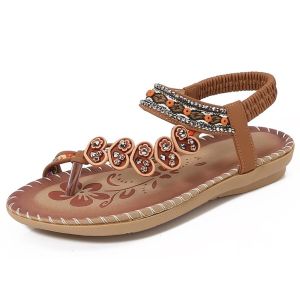 SKINJOY คริสตัล รองเท้าแตะสไตล์โบฮีเมียน ดอกไม้ หัวใจ รองเท้าแตะฟลิปฟลอป ลำลอง ชุดชายหาด รองเท้าแตะผู้หญิงแบบแบน ผู้หญิง