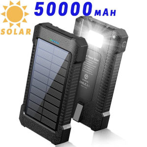 100% original 50000mAh solar power bank waterproof ultra-thin solar power bank with big LED light and compass dual USB output