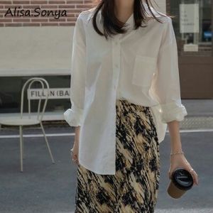 Alisa.Sonya Womens Plus Size Normal Long Cuff Sleeve Loose Button Down Plain Polyester Casual Basics Blouse for Women