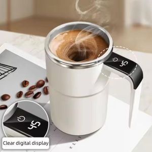 DAWEIF 380ML Mini Electric Coffee Cup Rotating Blender With Cover USB Electric Mixing Cup Travel Warmer Automatic Mixing Cup for Coffee/Milk
