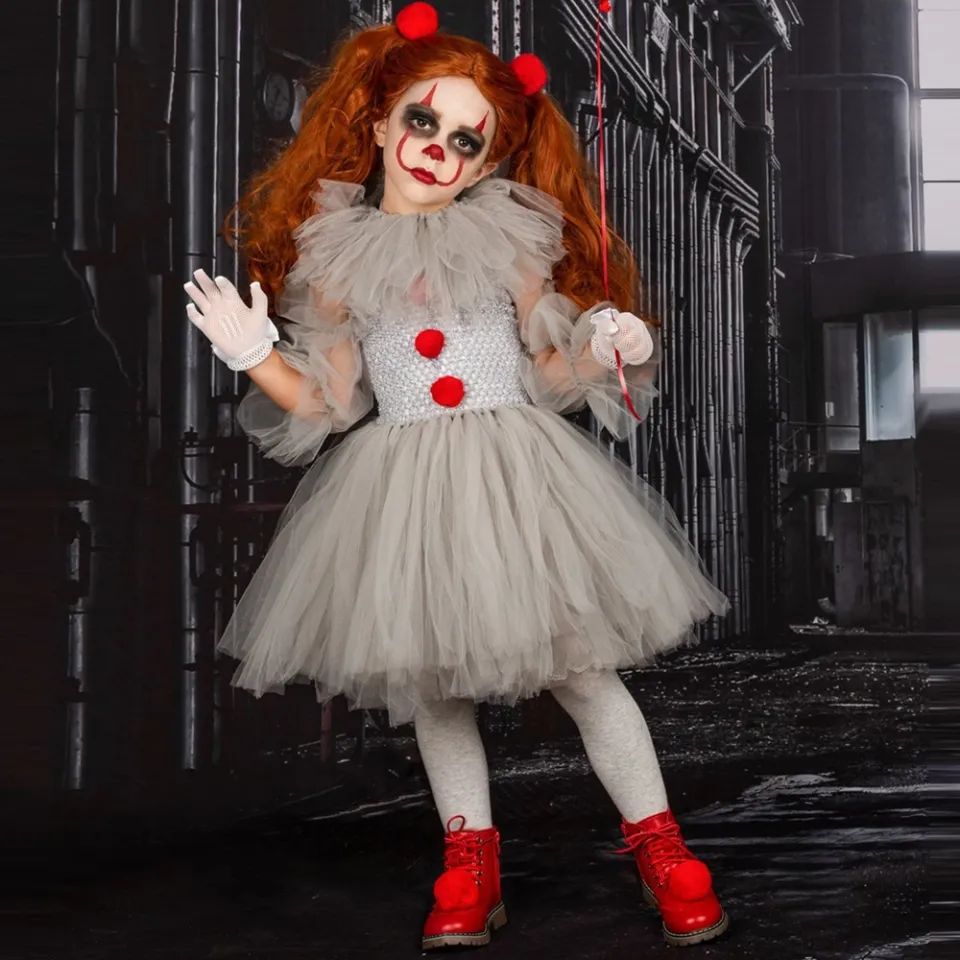 Girls Pennywise Fancy Tutu Dress Kids Cosplay Scary Clown