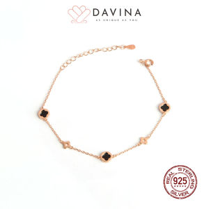 DAVINA Ladies Jenneth Black Bracelet Rose Gold Plated Sterling Silver 925 - Gelang Wanita Perak