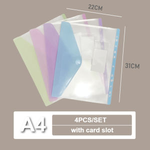 A4 Binder Pocket Loose Leaf File Bag Binder Folder Refill Sleeve 4Pcs Transparent Document Bag Paper Organizer 11 Holes