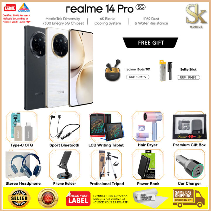 Realme 14 Pro 5G Smartphone | 12GB RAM + 256GB ROM | Original Realme Malaysia