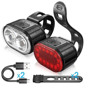 1 Set Bike Taillight Headlight Bicycle Light USB Rechargeable for MTB Road Bike Lights Front and Rear IPX4 Waterproof Super Bright Bicycle Lights