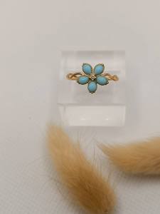 cincin emas 8k model variasi bunga warna tosca