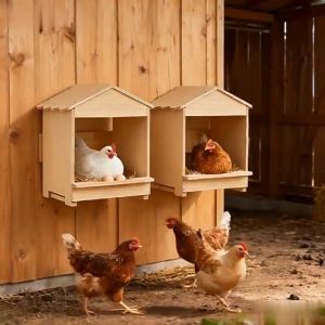 Space Saving Wall Mounted Chicken Nesting Box Wooden Hen Laying House with Free Grass Nest