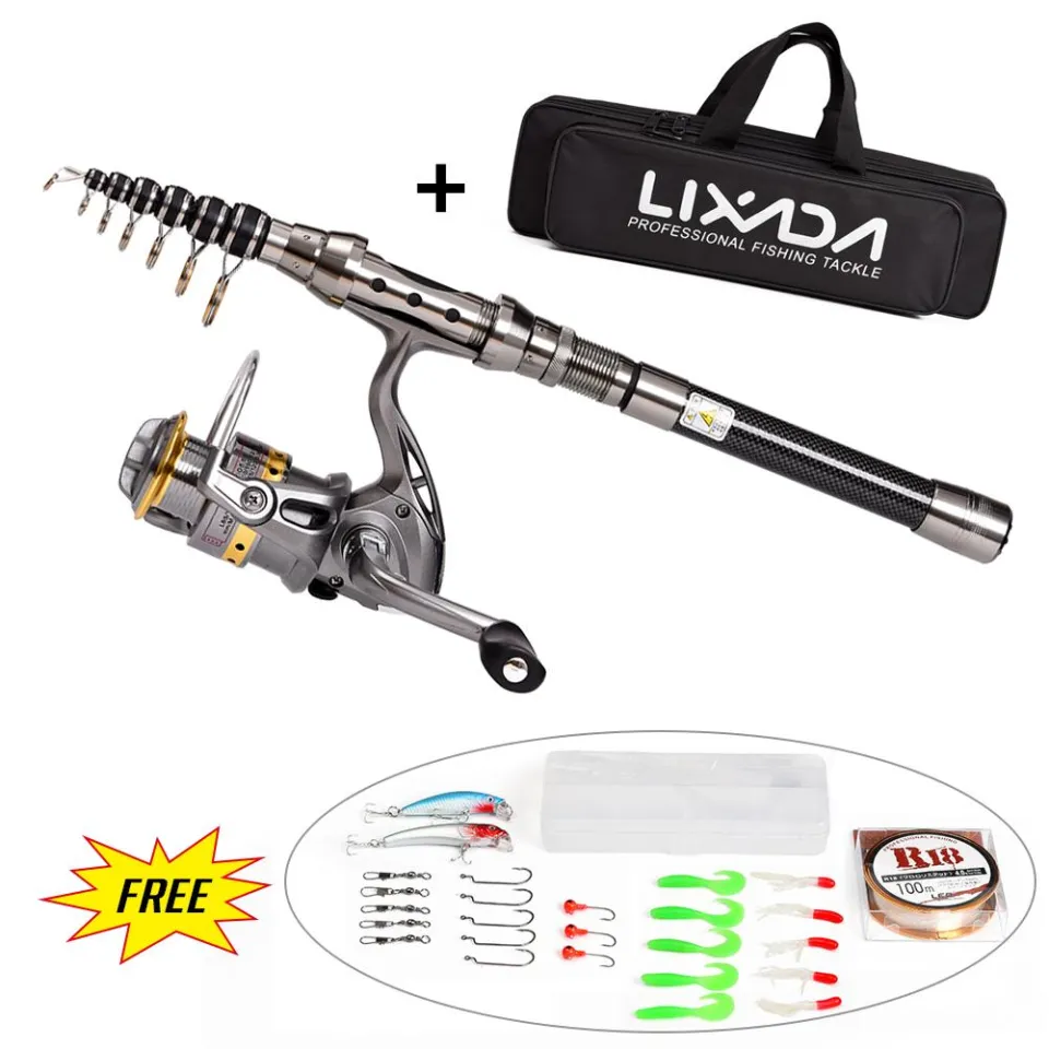 LEO Portable Fishing Rod And Reel Combo Telescopic Fishing Rod Pole  Spinning Reel Set Fishing Line Lures Hooks Barrel Swivels with Carry Bag  Case Travel Fishing Full Package Kit