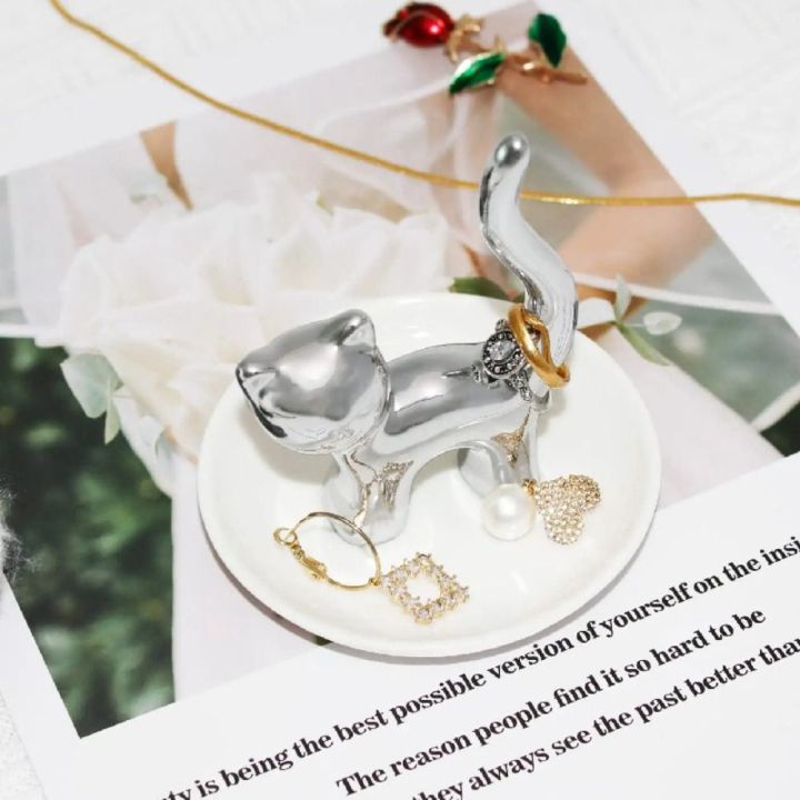 POPULAR X Gốm sứ Giá đỡ nhẫn mèo Vàng Bạc Trưng bày trang sức Giá đỡ ...