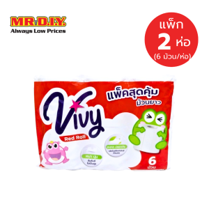 [แพ็ก 2 ห่อ] VIVY กระดาษชำระแบบม้วน (6 ม้วน/ห่อ)