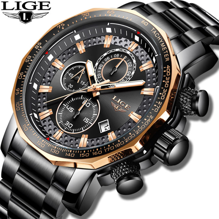 LIGE Men Watches Top Brand Luxury Fashion Sports Waterproof Stainless Steel  Analog Quartz Wrist Watch