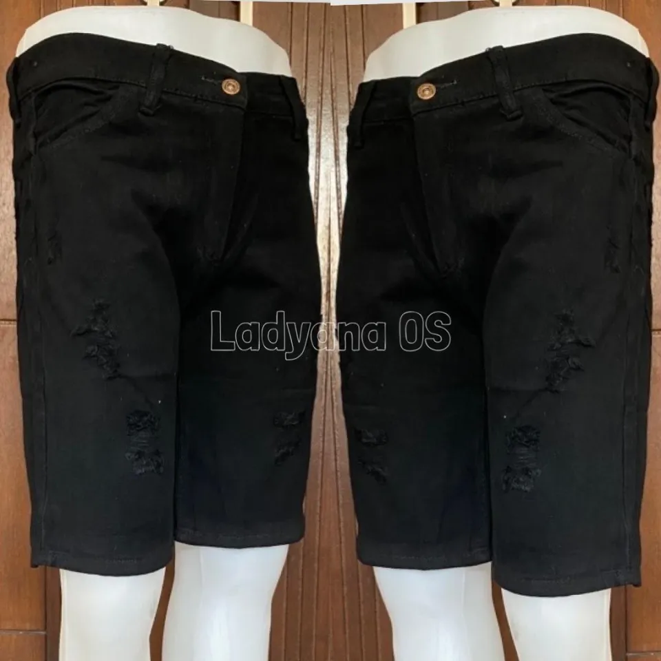 Celana Pendek Jeans Sobek Pria Warna Biru Muda Blit Navy Dongker