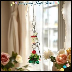 【Jumpping】 ขวดดริฟท์ต้นคริสต์มาสหวานสายคล้องคอแบบใบโคลเวอร์สี่แฉกพวงกุญแจสายคล้องโทรศัพท์กระเป๋าเป้สะพายหลังที่สวยงามอุปกรณ์ตกแต่งของขวัญ