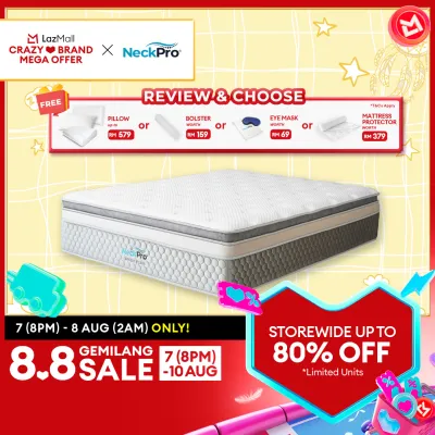 NeckPro Ariem Plus Pocket Spring Mattress | 16Inches (40cm) | 5-Zone 2.0mm + 2.2mm Extreme Coil | Natural Latex + HD PU Foam Plush-Top Cushion | Extreme Cool 6X Fabric + Sanitized Tech | 5 Years Guarantee + 5 Years Warranty | Sumo Series