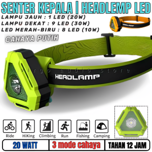Headlamp / Senter Kepala Mitsuyama Ms-2043 Led 20w Lampu Kepala Super Terang Outdoor Charger Cas Anti Air Waterproof | Senter Kepala Usb High Power Led Headlight Head Light Charger Head Lamp Ms 2043 - Vas