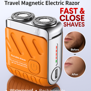 Dual Ring Magnetic Shaver Rotary Electric Razor With Suspended Blades Portable Waterproof Design Type-C Rechargeable Beard Trimmer